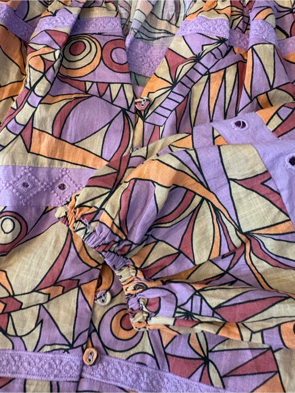 Anthropologie Let Me Be Lace Blouse Womens S Purple Orange Geometric - Picture 11 of 12